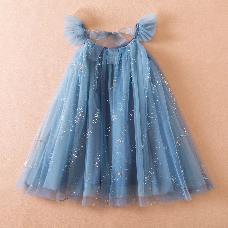 Summer Tulle Sequin Ruffled Dress for Girls - Elegant Birthday Princess Casual Party Dress