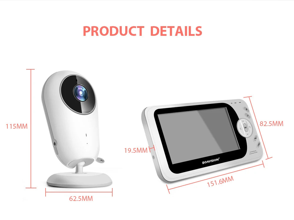 Portable 4.3 Inch Wireless Video Baby Monitor with Night Vision and Two-Way Intercom - VB608 Baby Nanny Camera
