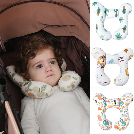 U-Shaped Infant Travel Pillow with Cartoon Design for Neck Support in Strollers - Ideal for Ages 0-3Y