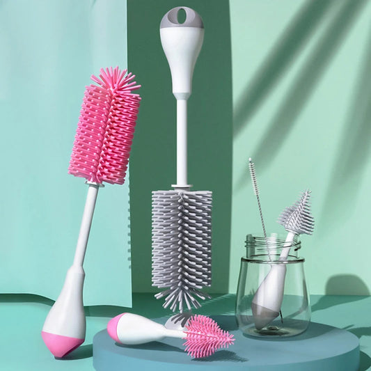 360 Degree Rotation 3 in 1 Silicone Baby Bottle Pacifier Brush Wash Water Cup Container Straw Cleaning Brush Set