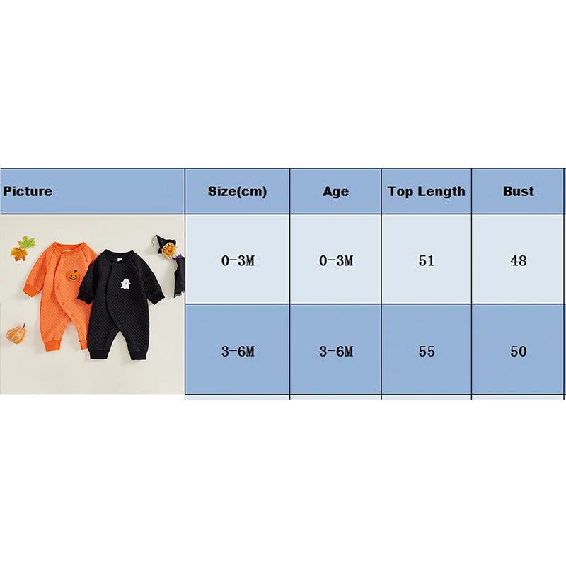 Cute Ghost Embroidered Halloween Romper for Infants - Long Sleeve Full Length Jumpsuit for Boys and Girls