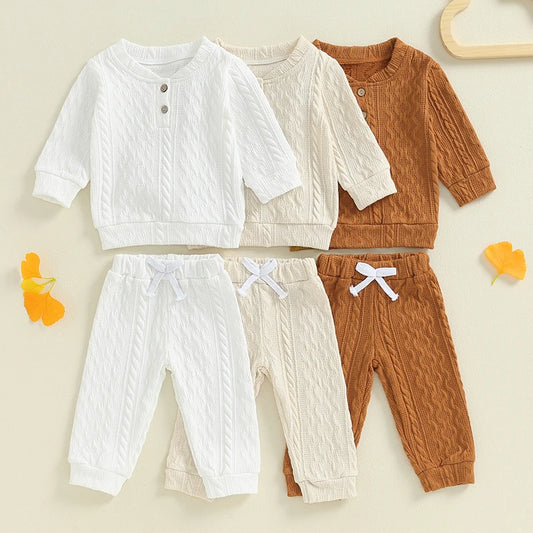 Unisex Toddler Autumn Knitwear Set - Long Sleeve Sweater and Elastic Waist Pants for Baby (2-Piece Cotton Outfit)