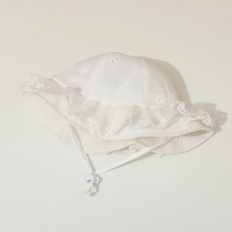 Summer Floral Lace Bucket Hat for Baby Girls - Cute Adjustable Fisherman Cap for Toddlers 1-3 Years