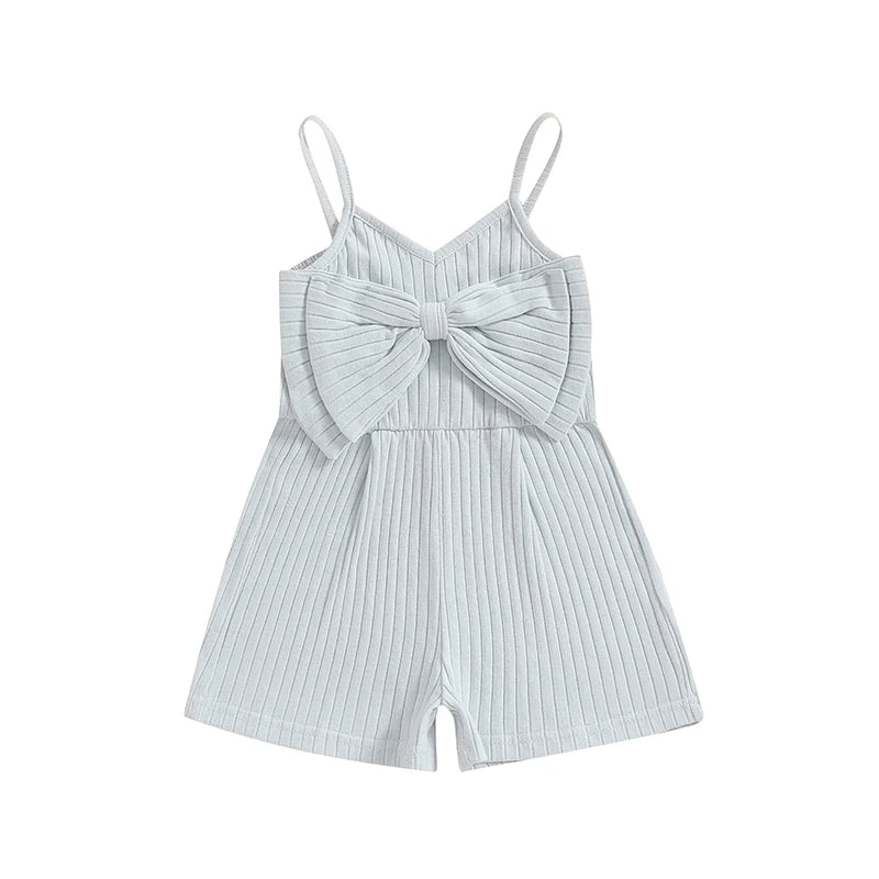 Adorable Summer Sleeveless Ribbed Romper with Big Bow for Baby Girls