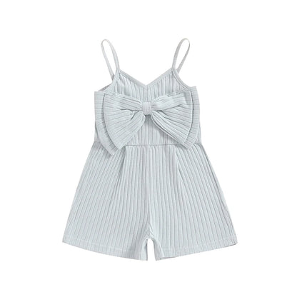 Adorable Summer Sleeveless Ribbed Romper with Big Bow for Baby Girls
