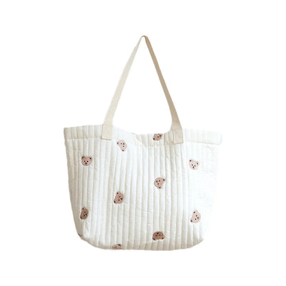 Stylish Large Capacity Embroidered Maternity Diaper Bag with Bear and Bunny Design for Stroller - Portable Travel Handbag for Moms