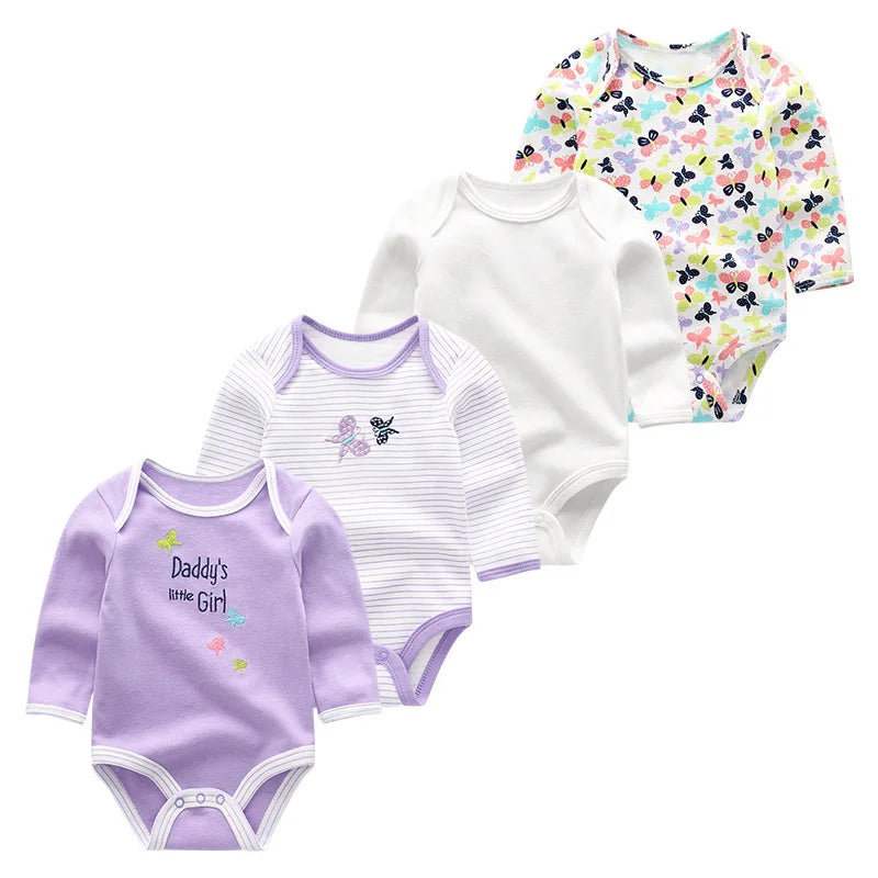 Unisex Cartoon Print 4-Piece 100% Cotton Baby Clothing Set for Newborns - Long Sleeve Autumn & Spring Styles