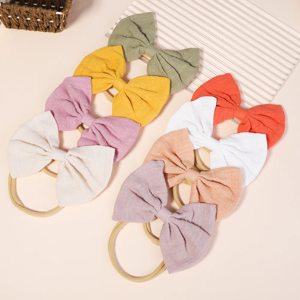 4-Pack Solid Cotton Baby Bows Headbands for Girls - Cute Elastic Nylon Hair Accessories for Newborns and Toddlers