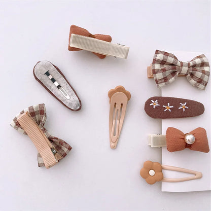 8-Piece Cute Floral Hair Clip Set for Baby Girls - Kawaii Bows and Accessories for Ponytails and Headwear