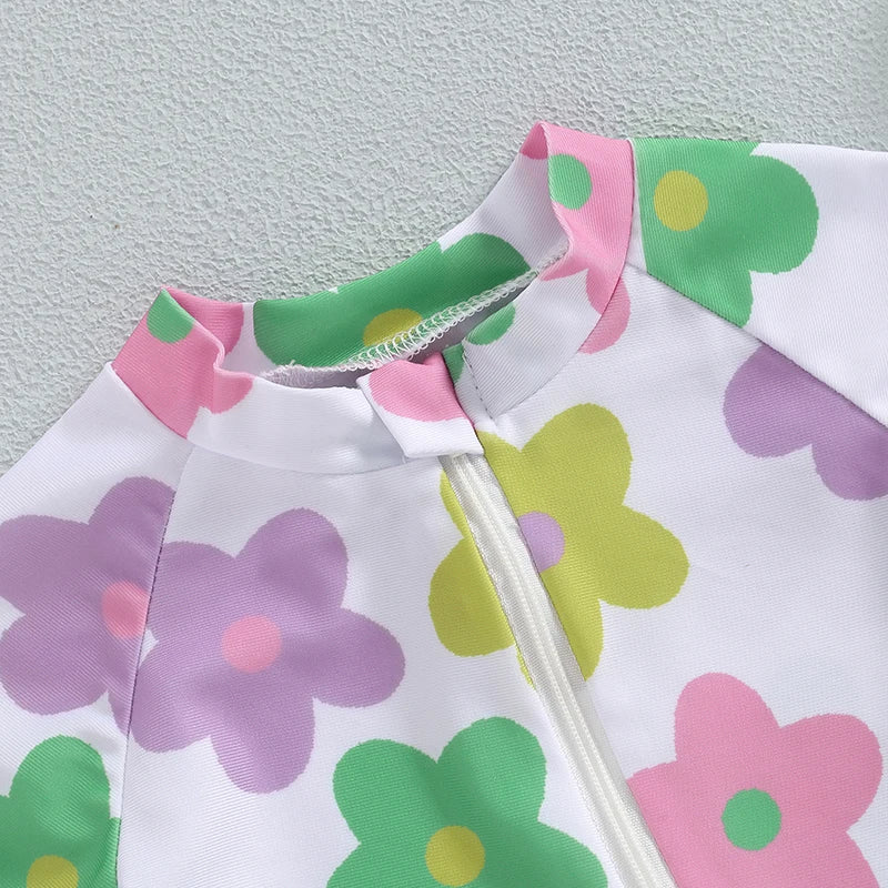 Adorable Floral Print Short Sleeve Swimsuit for Baby Girls - Summer Bathing Suit for Newborns and Toddlers