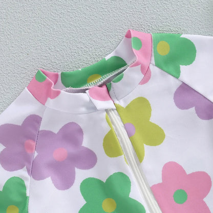 Adorable Floral Print Short Sleeve Swimsuit for Baby Girls - Summer Bathing Suit for Newborns and Toddlers