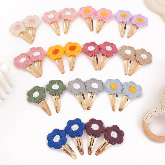 Vintage Floral Embroidery Hair Clips for Girls - Set of 2 Sweet Hair Pins