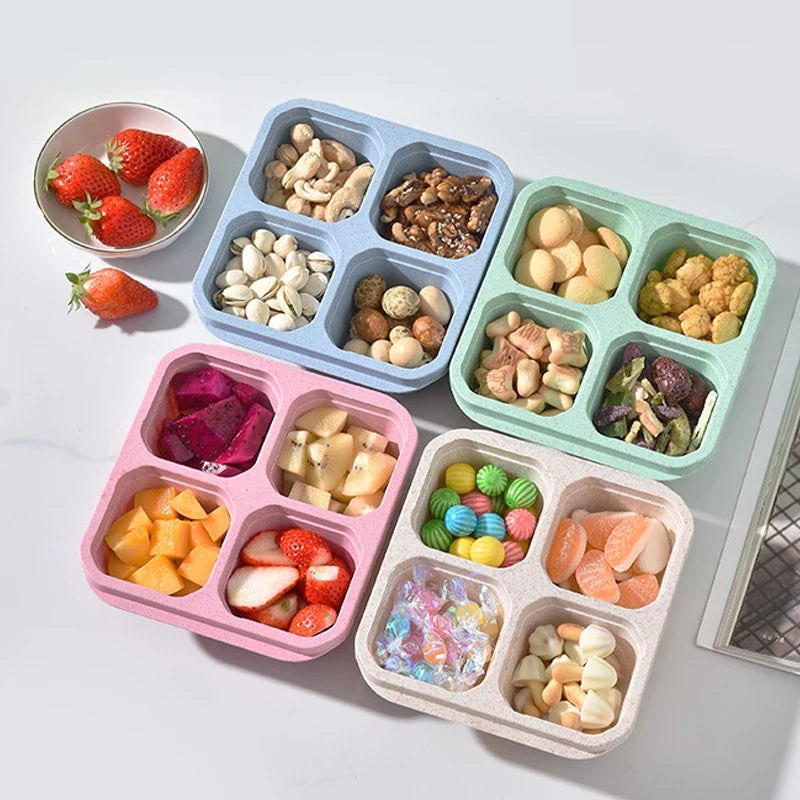 4 Grid Snack Containers Reusable Meal Prep Lunch Containers Portable for Kids and Adults Home Snack Storage Bottles Kitchen Tool