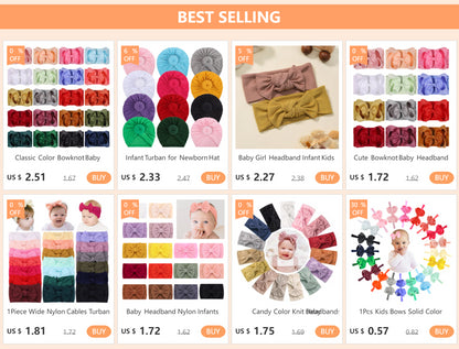 33-Color Soft Nylon Turban Headbands for Baby Girls - Ribbed Elastic Hair Accessories for Kids