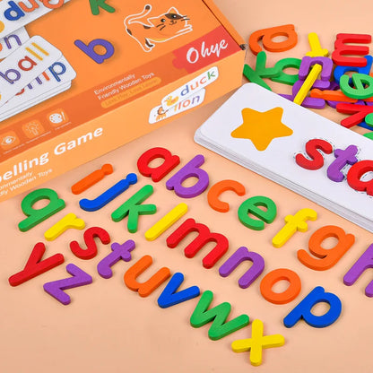Wooden 26 Alphabet Letter, Learning Cards Set Word Spelling Writing Phonics Toy English Letters Educational Toys for Kids