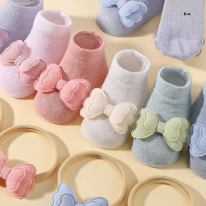 Adorable Baby Socks and Flower Headband Set - 2pcs Candy Color Bow Accessories for Newborns