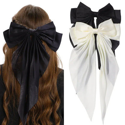 Set of 2 Chic Bowknot Satin Hair Clips for Women and Girls - Elegant Ponytail Accessories