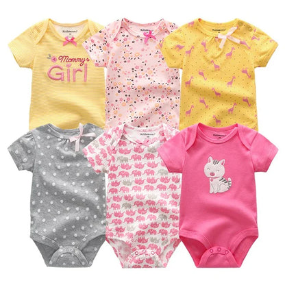 6-Pack Adorable Cartoon Baby Bodysuits for Newborns - Short Sleeve Infant Jumpsuits for Girls