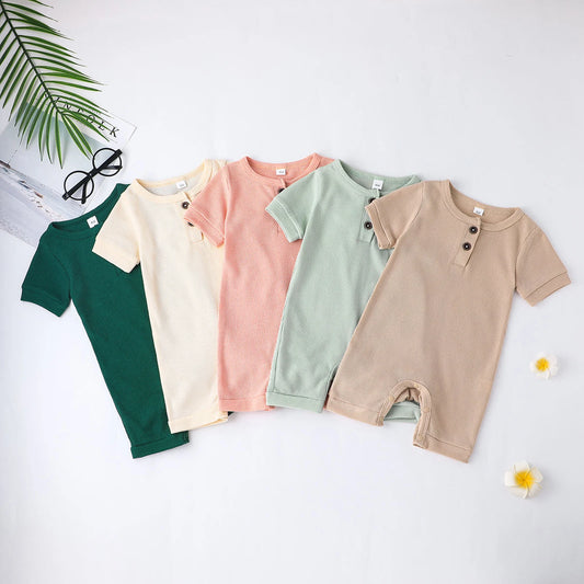 Unisex Cotton Summer Romper for Newborns - Short Sleeve Solid Color Jumpsuit for Baby Boys and Girls