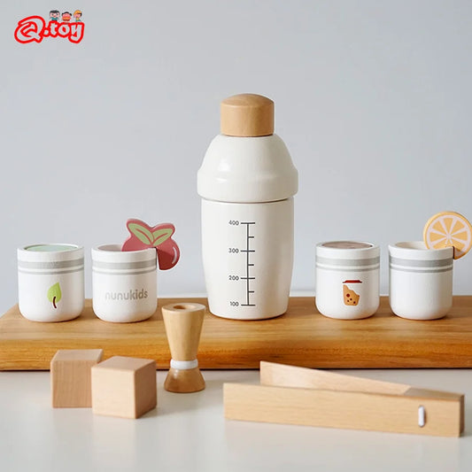Wooden Milk Tea Set for Kids - Imaginative Role Play Kitchen Toy for Boys and Girls