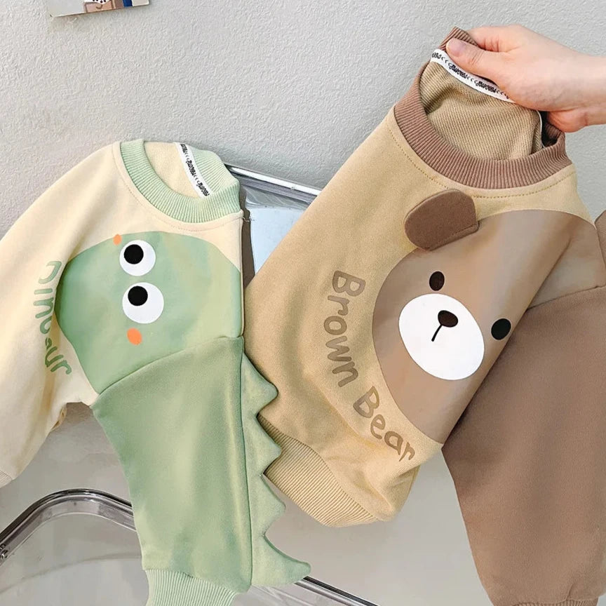 Adorable 2023 Autumn Kids Giraffe Print Pullover Sweatshirt and Denim Pants Outfit for Boys and Girls