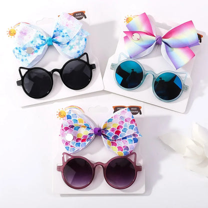 Adorable 2-Piece Newborn Hair Accessories Set - Cute Bow Headband & Bear Glasses for Infants and Kids