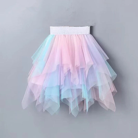 Rainbow Layered Tulle Princess Skirt for Girls - Kids' Irregular Dance & Birthday Party Dress