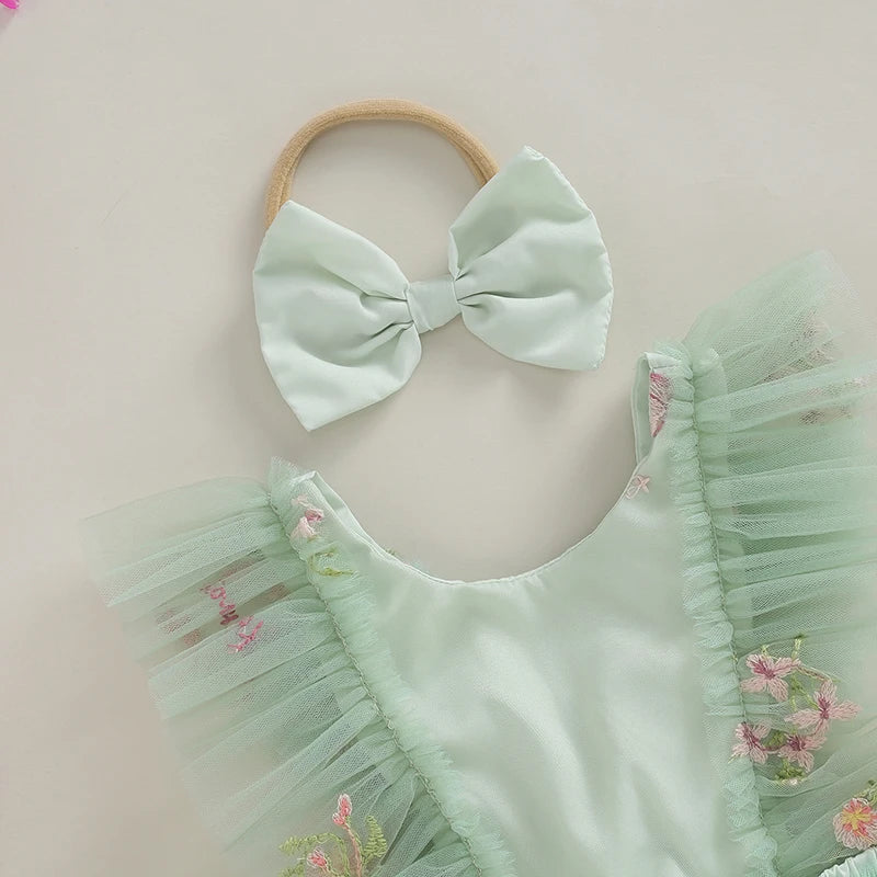 Adorable Baby Girls Floral Embroidery Jumper Dress with Matching Headband - Summer Casual Outfit