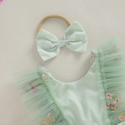 Adorable Baby Girls Floral Embroidery Jumper Dress with Matching Headband - Summer Casual Outfit