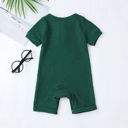 Unisex Cotton Summer Romper for Newborns - Short Sleeve Solid Color Jumpsuit for Baby Boys and Girls