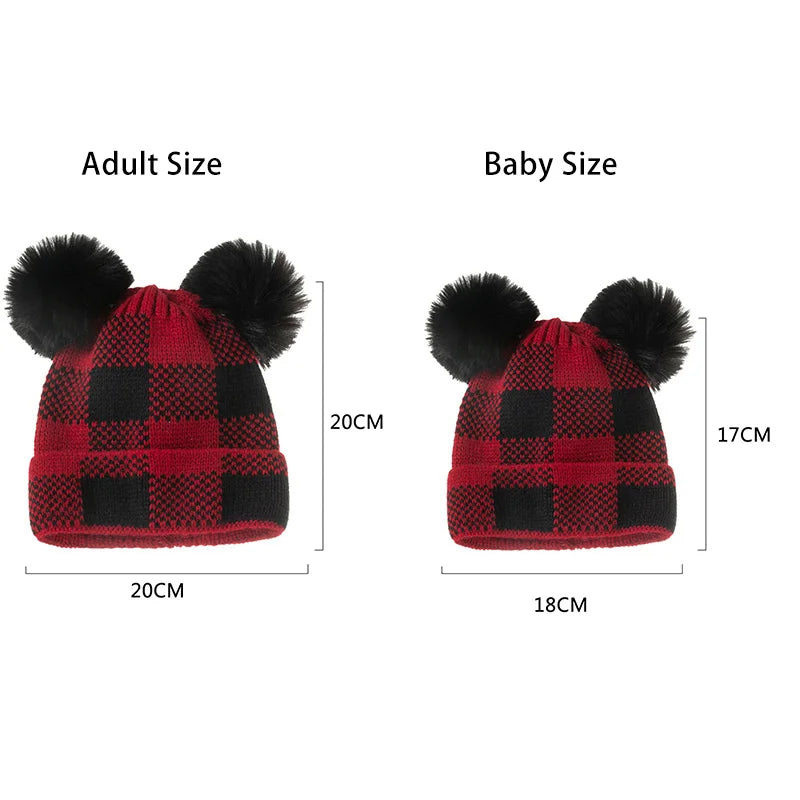 Parent-Child Christmas Hat Big Pompom Mother Kids Knit Beanie Cap Winter Warm Infant Bonnet Girls Boy Xmas Gift Baby Accessories