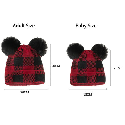 Parent-Child Christmas Hat Big Pompom Mother Kids Knit Beanie Cap Winter Warm Infant Bonnet Girls Boy Xmas Gift Baby Accessories