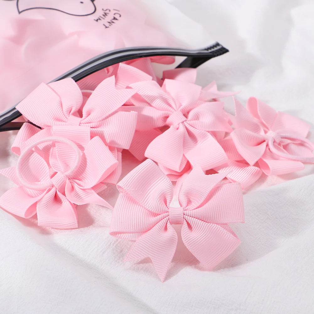20-Color Mini Bowknot Elastic Hair Bands - 10 Pack for Girls' Ponytails and More!