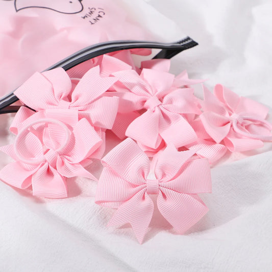 20-Color Mini Bowknot Elastic Hair Bands - 10 Pack for Girls' Ponytails and More!