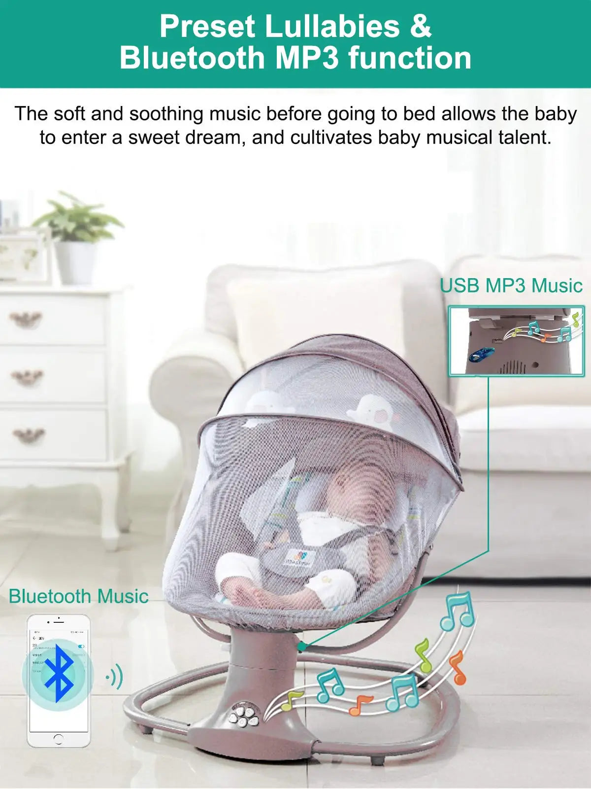 Electric Baby Rocking Chair Cradle Swing – Cozy & Safe Chair for Newborns with Music and Vibration Features