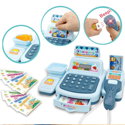 Kids Mini Cash Register Playset with Scanner - Montessori Supermarket Game for Girls and Boys, Interactive Toy with Lights and Sounds, Perfect Birthday Gift for Ages 3-12