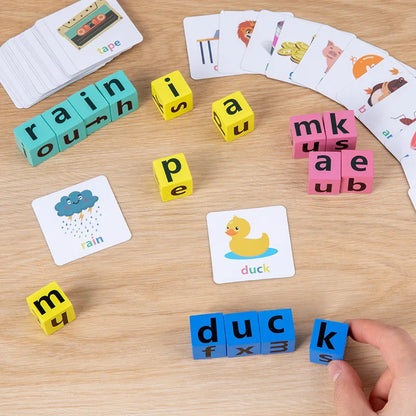 Wooden Montessori Letter Spelling Puzzle Toy - Early Learning Game for Kids 3-12 Years, Interactive Educational Gift