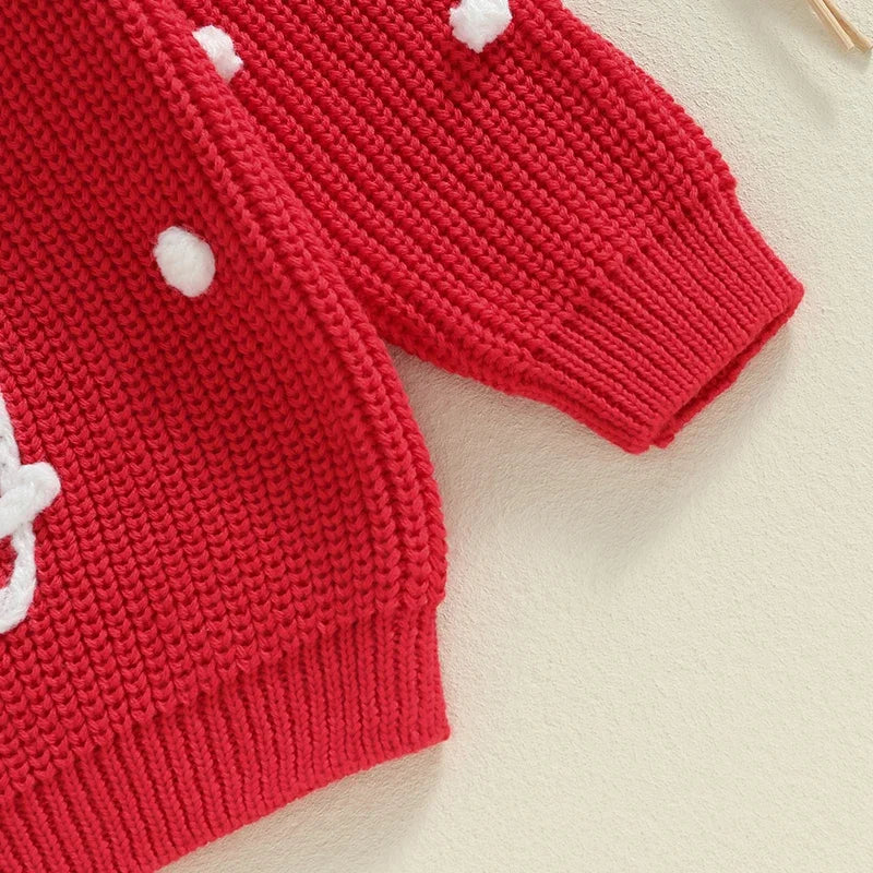 Adorable Knitted Christmas Sweaters for Newborns and Toddlers - Embroidered Letter Design, Cozy O-neck Pullover for Boys and Girls