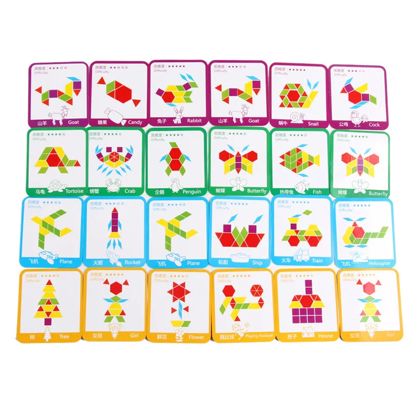 155-Piece 3D Wooden Geometric Tangram Puzzles for Kids - Montessori Educational Toys