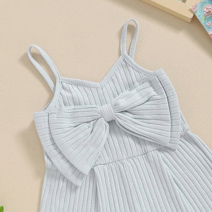 Adorable Summer Sleeveless Ribbed Romper with Big Bow for Baby Girls