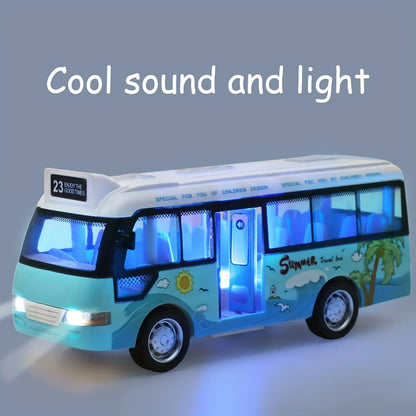 Die-Cast Metal Kids Tour School Bus Toy with Sound and Light Features - Friction-Powered Vehicle for Boys and Girls