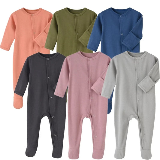 Unisex 100% Cotton Long Sleeve Newborn Baby Romper Pajama Sleepsuit - Footed Jumpsuit for Boys and Girls
