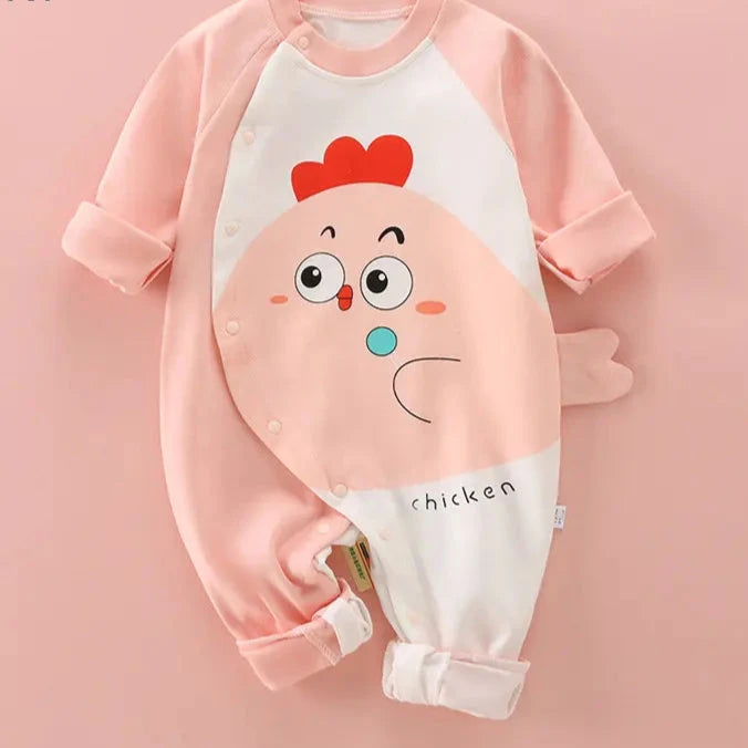 Adorable 2023 Spring Cartoon Print Long Sleeve Rompers for Newborn Baby Boys and Girls - Toddler Playsuit with O-Neck Design