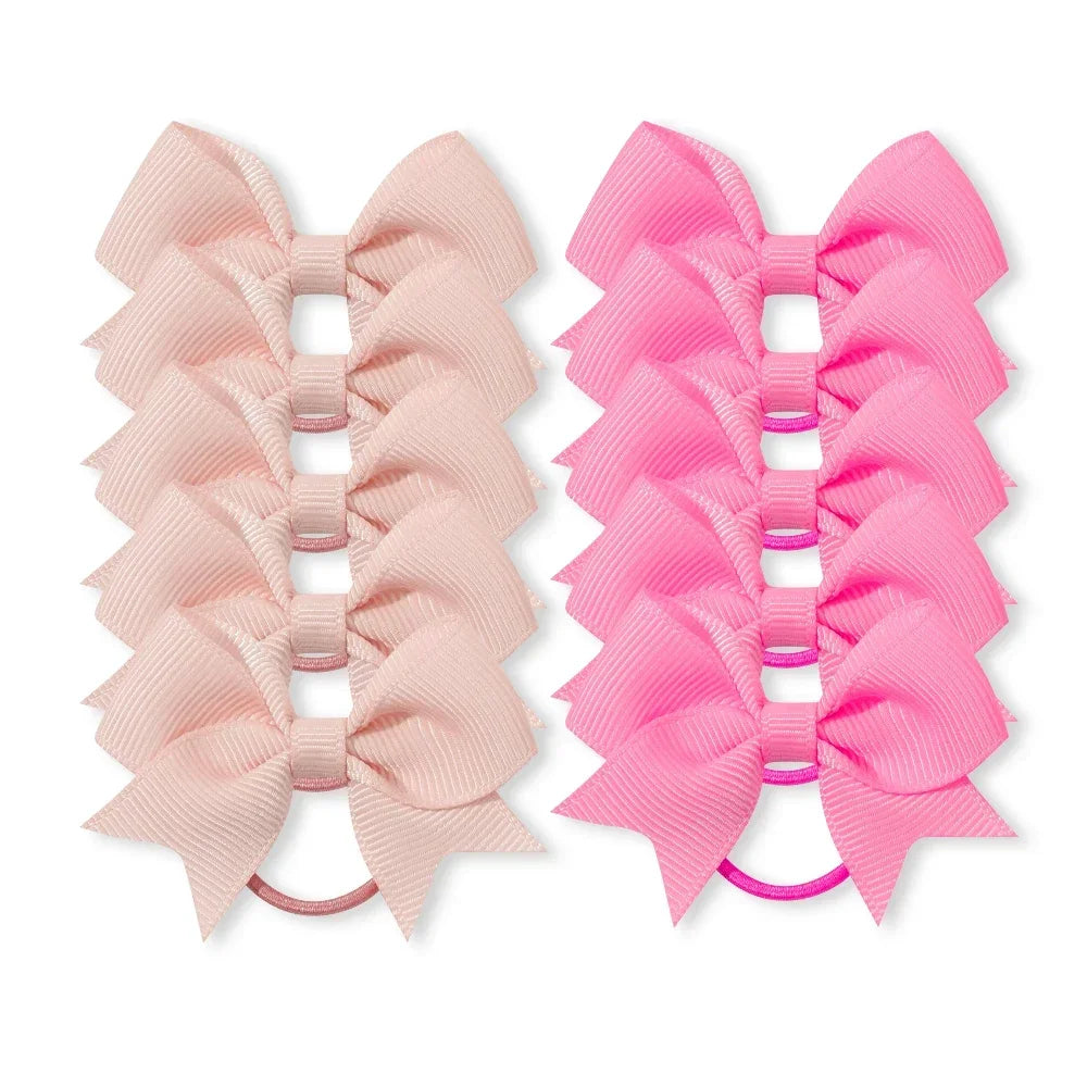Set of 10 Grosgrain Ribbon Hair Bows with Elastic Bands - Perfect New Year Accessories for Baby Girls