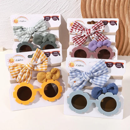 2/3Pcs/set Kids Sunglasses Headband Set Baby Elastic Nylon Headband Bohemia Beach Seaside Sun Glasses Kids Bow Headwear Gift