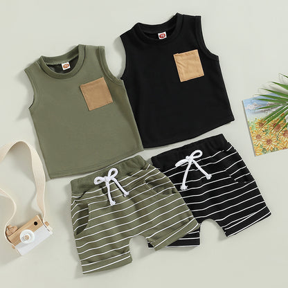 Toddler Summer Boys' Striped Tank Top and Shorts Set for Beach Fun