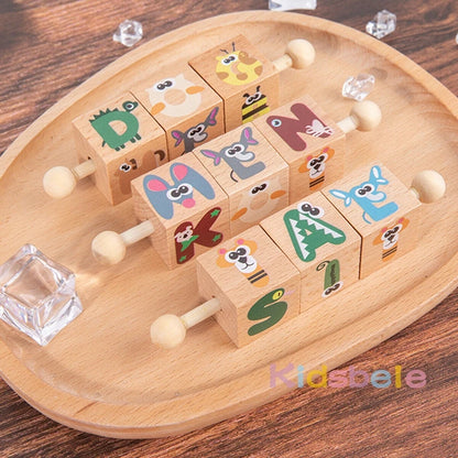 Wooden Alphabet Spelling and Matching Game Set with Flash Cards and Blocks