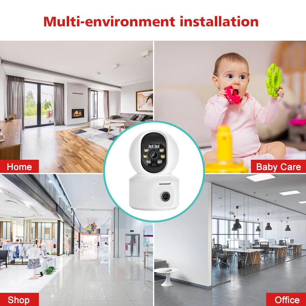 4MP HD WiFi PTZ Baby Monitor Camera with Dual-Lens, Dual-Screen, Auto Tracking, and Human Detection - ONVIF Security Surveillance System