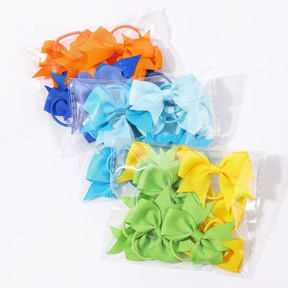 Set of 10 Grosgrain Ribbon Hair Bows with Elastic Bands - Perfect New Year Accessories for Baby Girls