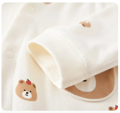 Adorable Cartoon Bear Cotton Romper for Newborn Boys and Girls - Spring Infant One-Piece Bodysuit